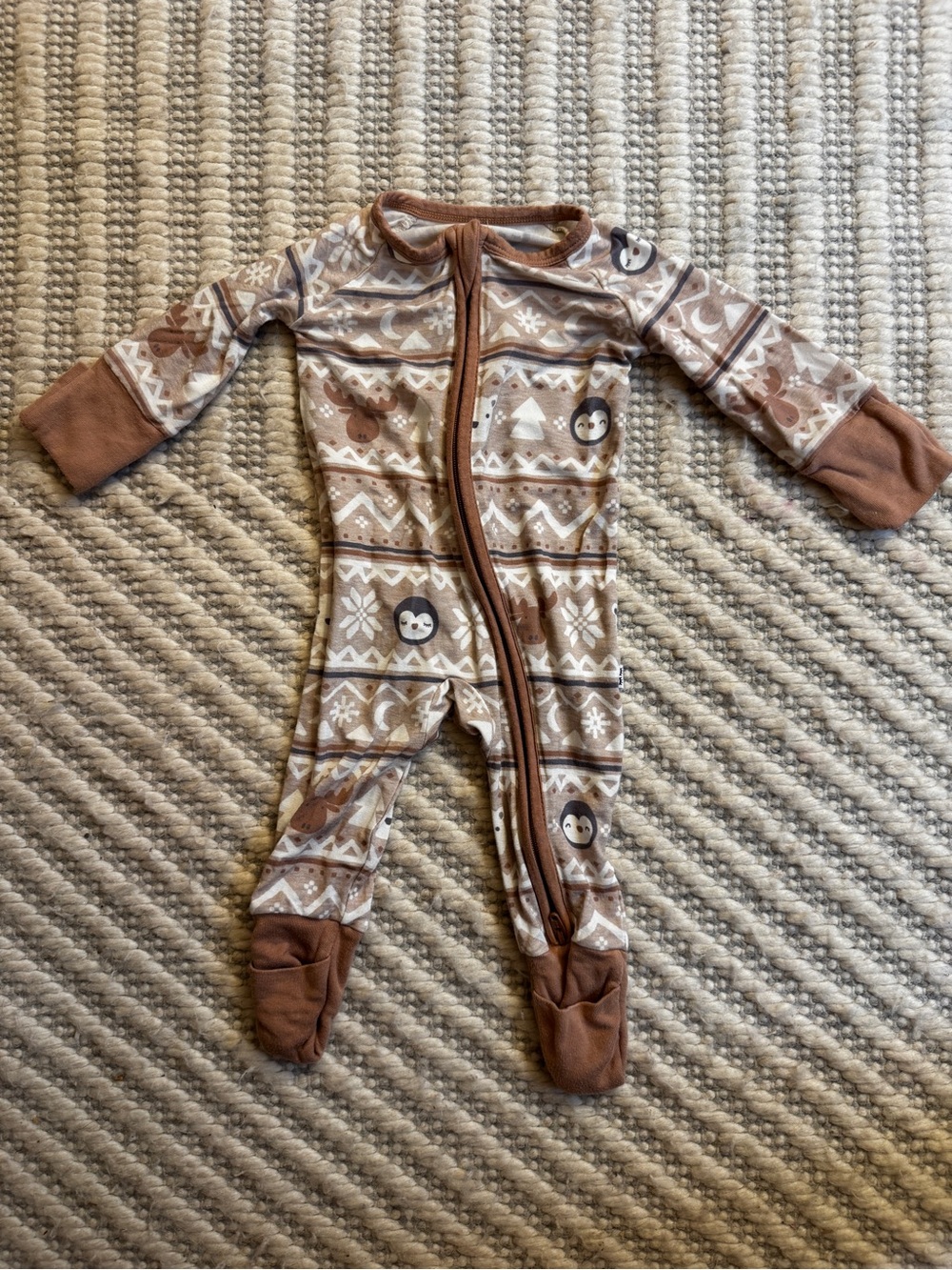 Little Sleepies Brown and Cream Holiday Print Footed One-Piece